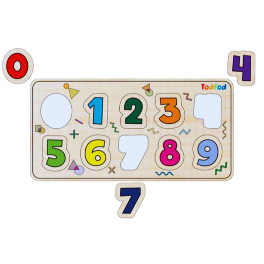 Wooden 3-in-1 English Numbers Puzzle with Knobs [20 Pieces] | TodFod